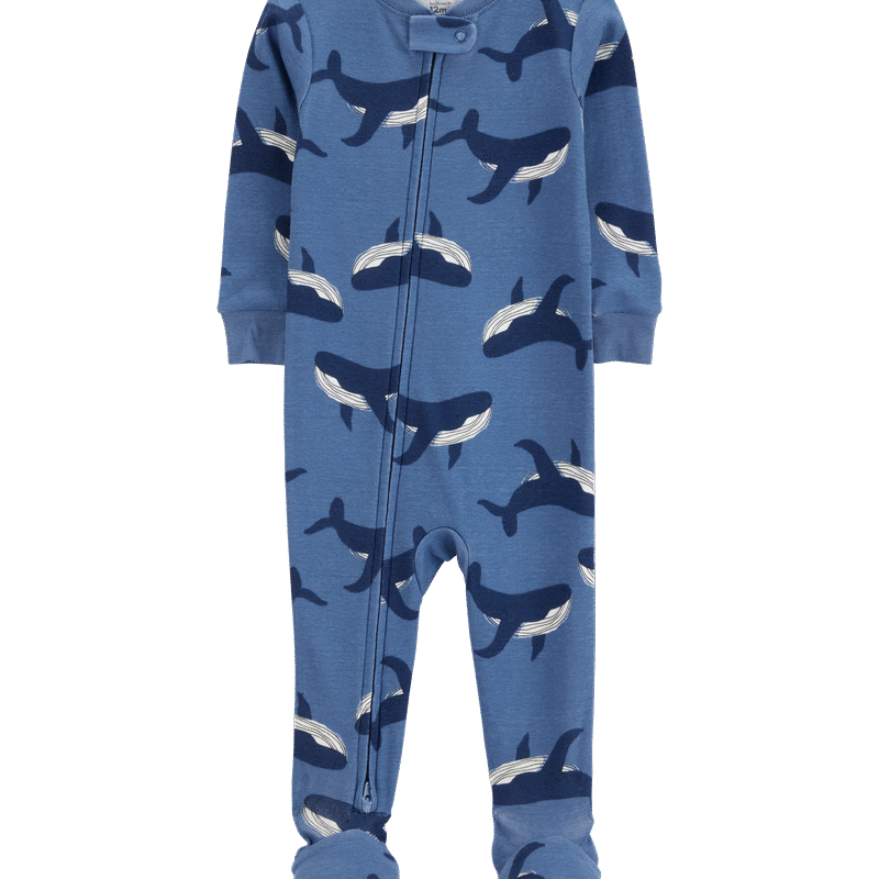 Baby Boy Whale Print Snug Fit Cotton Footie 1-Piece Pyjamas - Navy