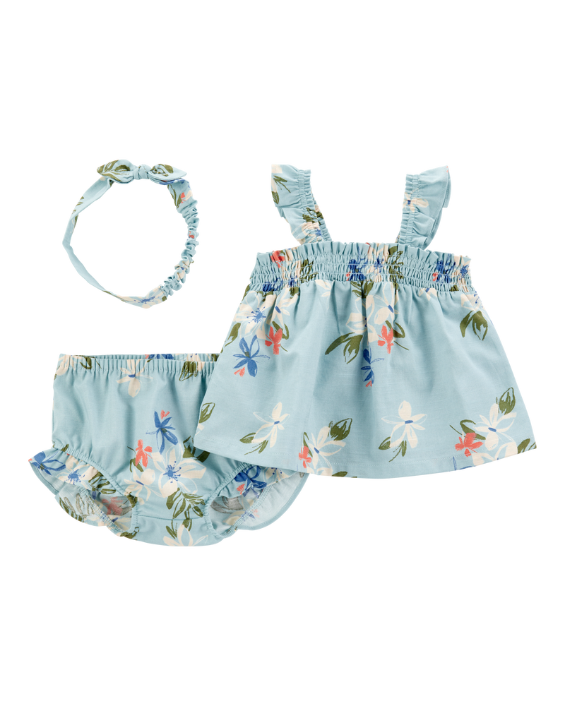 Baby 3-Piece Floral Tank & Short Set