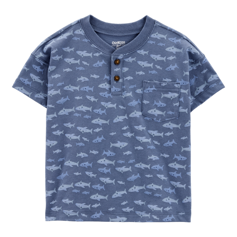 Toddler Henley Fish Print Shirt - Blue